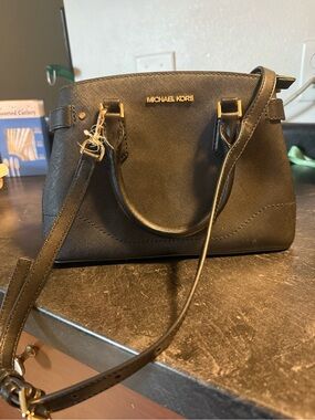 Michael Kors Black Saffiano Satchel with Gold Hardware